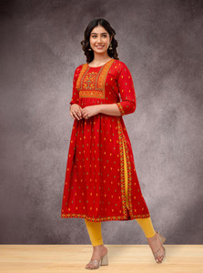 Jouglowriyaa Women Printed Anarkali Kurta