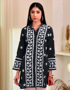 Samah Women Chikan Embroidery, Embellished, Dyed/Ombre, Self Design Straight Kurta