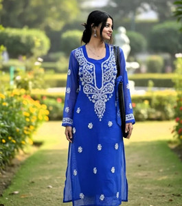 Jagven Fab Women Chikan Embroidery, Embroidered Straight Kurta