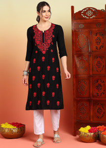 TOP N THREAD Women Embroidered Straight Kurta