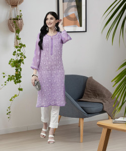 ADA Women Chikan Embroidery, Embroidered Straight Kurta