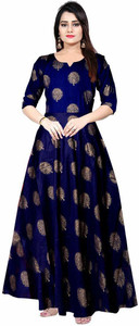 कुबेर फैशन 1 महिलाओँ  के लिए नीला गाउन ड्रेस