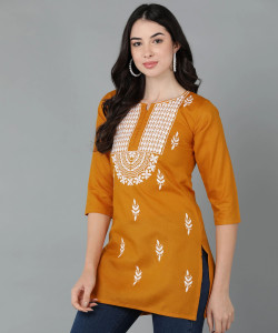 TOP N THREAD Women Chikan Embroidery, Embroidered, Self Design Straight Kurta