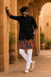 fabzy Men Black Printed Straight Kurta - Image 5