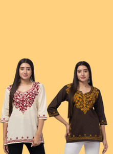 ईलमां क्रिएशन महिलाओं के लिए चिकन एम्ब्रॉयडरी स्ट्रेट कुर्ता