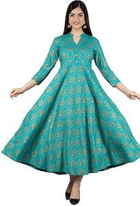 GITAFABRICS Women Kalamkari, Printed, Embellished Anarkali Kurta