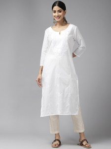 Yufta Women Chikan Embroidery Straight Kurta