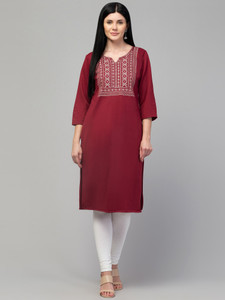 FamBee Women Embroidered Straight Kurta