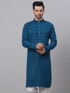 ALMORA Men Chikan Embroidery Straight Kurta