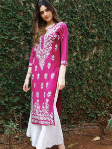 JB TEX Women Chikan Embroidery Straight Kurta