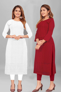 KAYRAAH Women Chikan Embroidery Straight Kurta