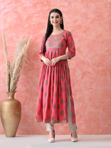Lucky Fabrics Women Printed Flared Kurta