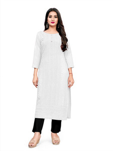 COLOR TRENDS Women Chikan Embroidery Straight Kurta