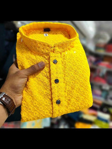 CRYSTALREVENUE Men Chikan Embroidery Straight Kurta