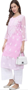 CHIKANKARI BY KK Women Chikan Embroidery Straight Kurta
