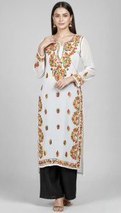 Lucknowi Chikankari Women Chikan Embroidery Straight Kurta