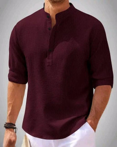 Starvy Self Design Men Mandarin Collar Maroon T-Shirt