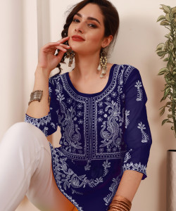 Youthnic Women Chikan Embroidery Flared Kurta