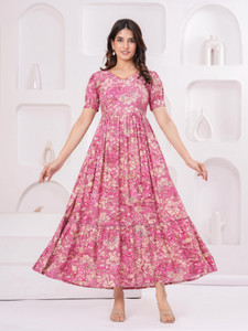 SHANSH Women A-line Pink Ankle Length Dress