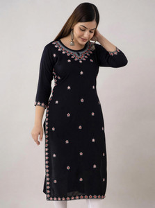 Kapadia Women Embroidered Straight Kurta