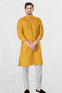 Shiwam Ethnix Men Geometric Print Straight Kurta