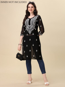 ONIYURI Women Chikan Embroidery A-line Kurta