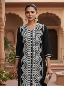 Youthnic Women Chikan Embroidery Straight Kurta