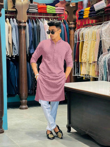 KURTAFORMEN Men Chikan Embroidery Straight Kurta - Image 3