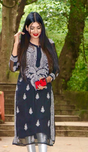 Chikankari Women Chikan Embroidery Straight Kurta