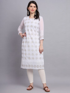 Sofisty Women Chikan Embroidery Straight Kurta