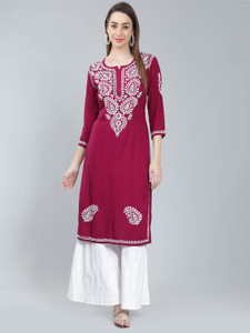 Seva Chikan Women Chikan Embroidery Straight Kurta