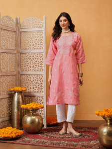 ADA Women Chikan Embroidery, Embroidered Straight Kurta
