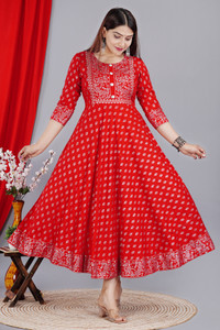 Hand Block Print Women Printed Anarkali Kurta