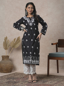 ADA Women Chikan Embroidery, Embroidered Straight Kurta