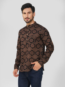 Vastraa Fusion Men Block Print Straight Kurta