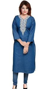 CEFALU Women Embroidered Straight Kurta