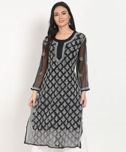 Neelam Chikan Women Chikan Embroidery Straight Kurta