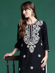 Indo Era Women Embroidered Straight Kurta