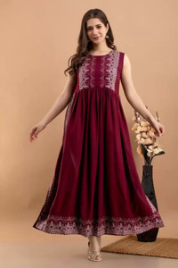 TANISHQ FASHION Women Ethnic Dress Maroon Ankle Length Dress