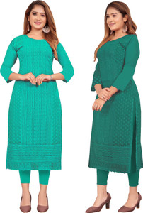 KAYRAAH Women Chikan Embroidery Straight Kurta