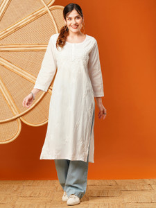 ADA Women Chikan Embroidery, Embroidered Straight Kurta
