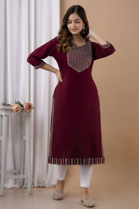 his&her Women Embroidered Straight Kurta