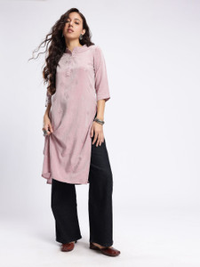 fusion by glitchez Women Embellished Straight Kurta