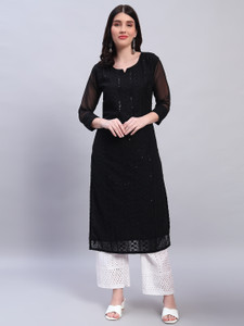 Umoly Women Chikan Embroidery A-line Kurta