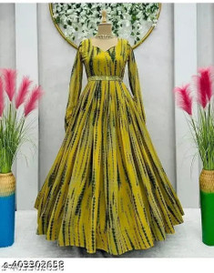 Priniti Women Printed, Leheriya, Embellished, Solid, Geometric Print, Floral Print, Self Design Anarkali Kurta