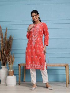 ADA Women Chikan Embroidery, Embroidered Straight Kurta