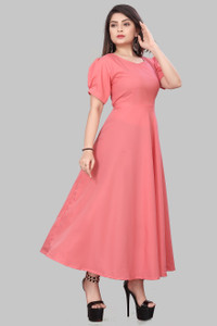 Sifoz Women Fit and Flare Pink Maxi/Full Length Dress