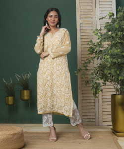 ADA Women Chikan Embroidery, Embroidered Straight Kurta