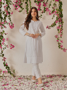 ADA Women Chikan Embroidery, Embroidered Straight Kurta