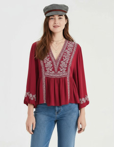 Gosriki Beach Wear Embroidered Women Red Top